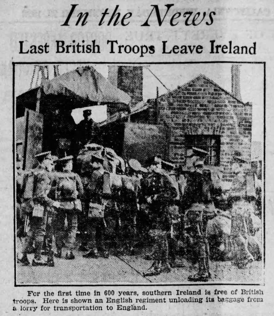 When british troops left southern ireland mark holan s irish american