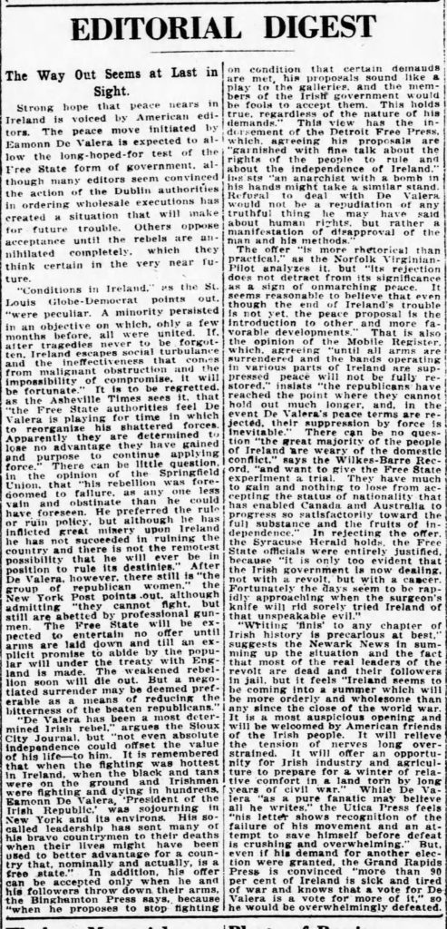 U.S. press opinions on end of the Irish Civil War | Mark Holan's Irish ...